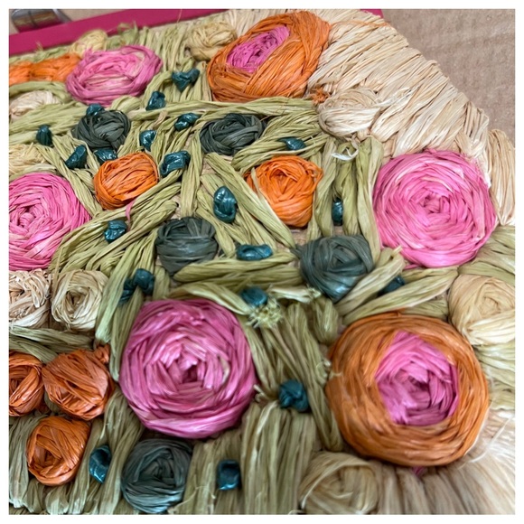 Ann Taylor Floral Straw Mini Bag Clutch Lined With Clasp - Picture 3 of 7